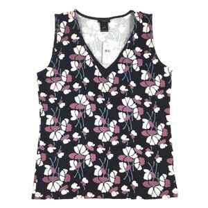 ANN TAYLOR Floral Top Flowers Sleeveless Tank Blouse V Neck Stretch Small NWT